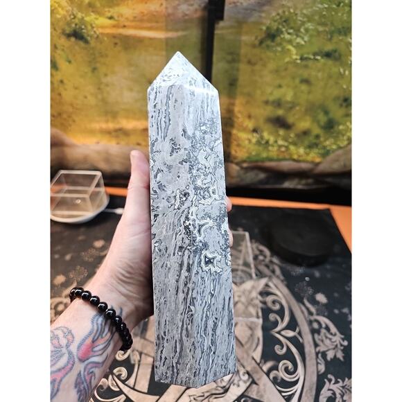 4.83lb 10in Tall Crazy Lace Jasper Crystal Point Tower Healing - Picture 4 of 9